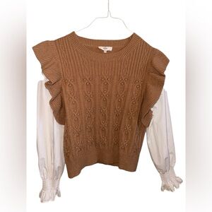 Entro Cable Knit Sweater with White Sleeves